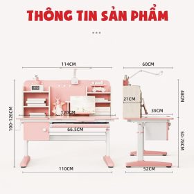Bộ bàn học thông minh chống gù chống cận S120 và ghế G06 7 Kích thước bộ bàn học thông minh chống gù chống cận S120