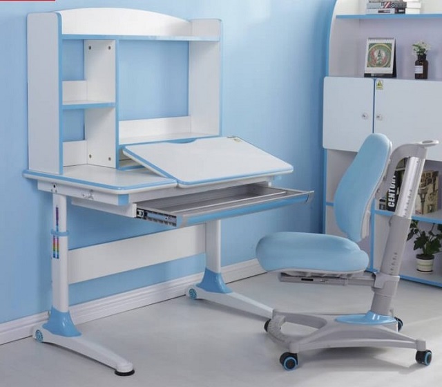 Mẫu bàn ghế học sinh trẻ em tích hợp kệ sách