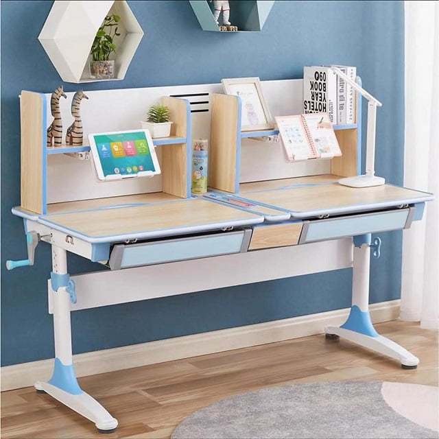 Mẫu bàn học thông tin đôi cho 2 bé tiện dụng