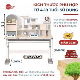 Bộ Bàn học Chống gù Sakawin S110 và ghế G05 - Bộ bàn học cao cấp 1 BV04-7