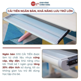 Bộ Bàn học Chống gù Sakawin S110 và ghế G05 - Bộ bàn học cao cấp 2 BV04-2