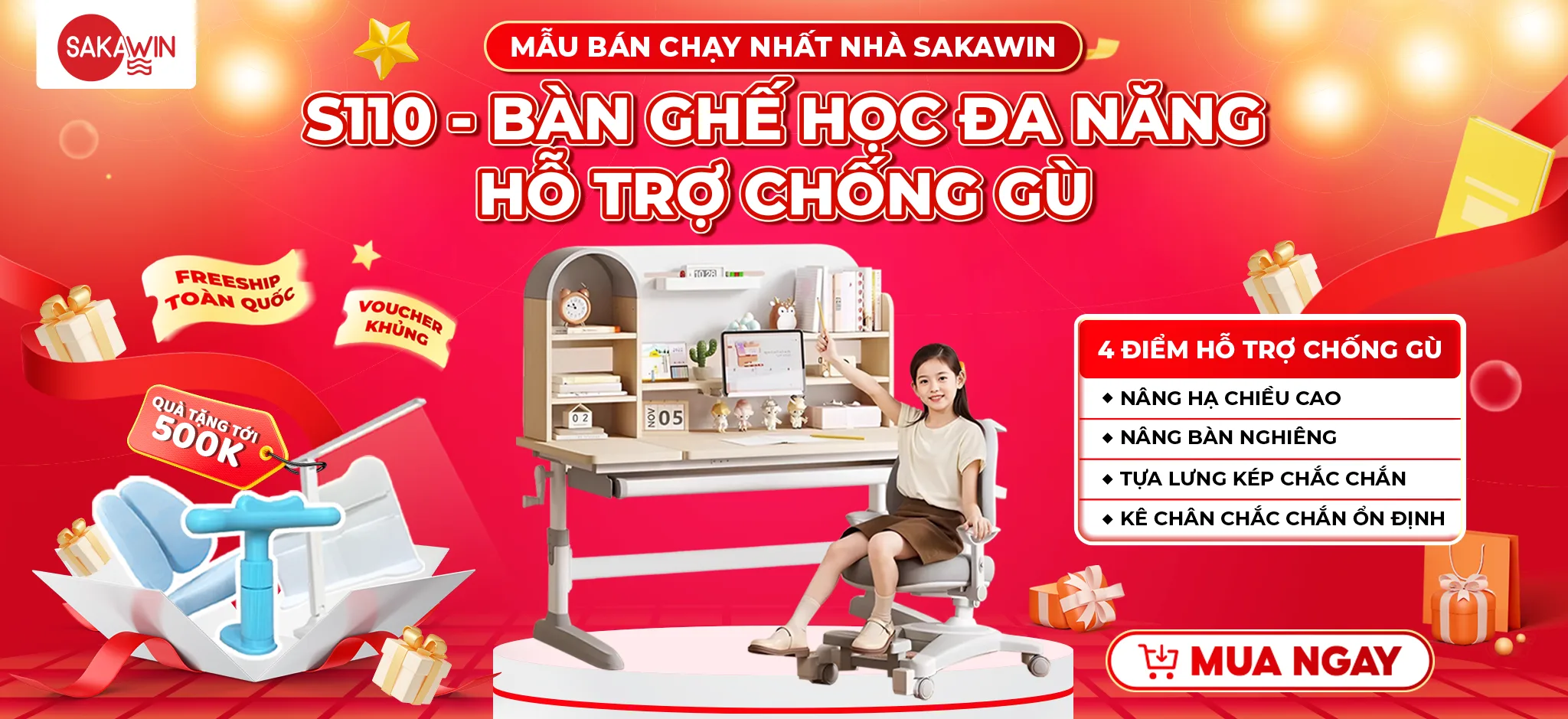 Bộ bàn học thông minh chống gù Sakawin